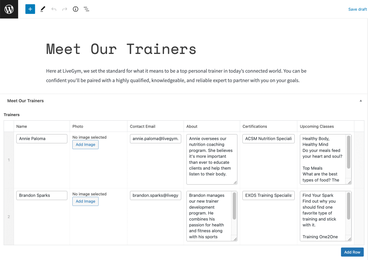 Una entrada con campos personalizados en el <i>frontend</i>